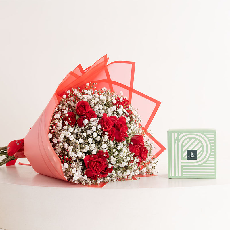 Patchi Chocolates 250g & Baby Roses Bouquet