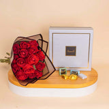 Passionelle Silver Chocolate Box & Red Roses Bouquet