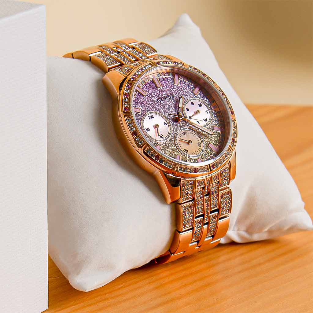 Guess Gold And Rhinestone Multifunction Watch