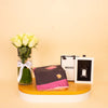 Veloor Layal Scarf & MUSC Coffee Musk with White Roses Vase