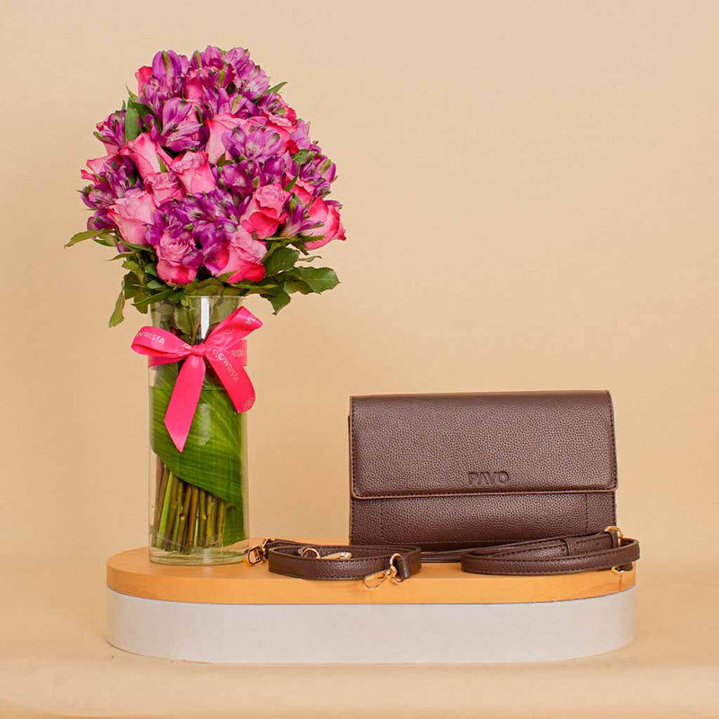 Pavo Brown Cross Handbag and Purble Unique Vase