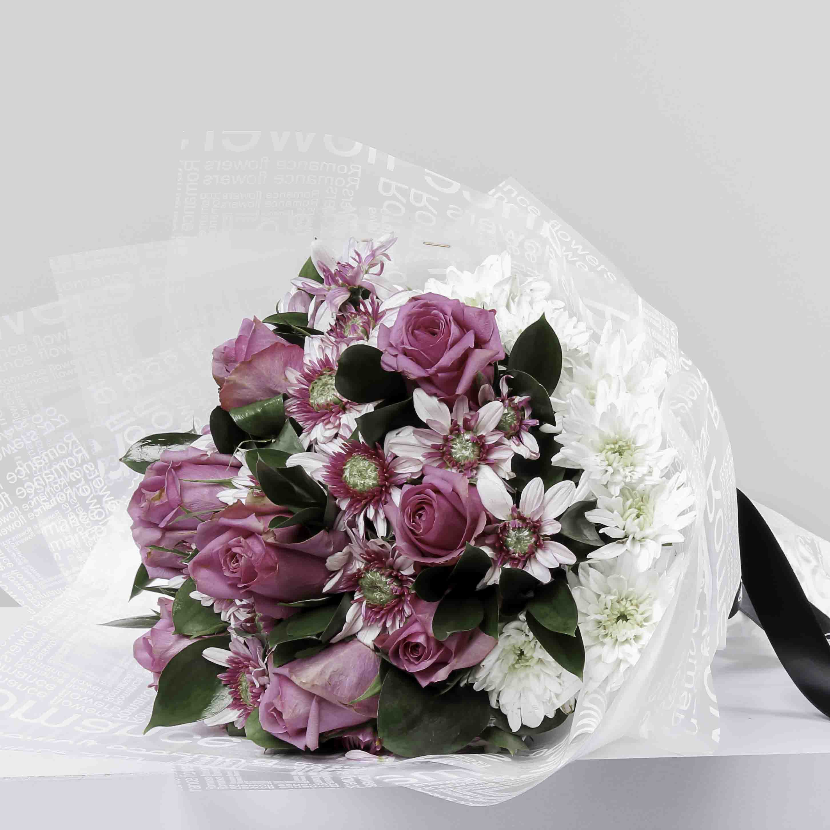 Flowrista | Purple & White Chrysanthemum with Purple Roses Bouquet