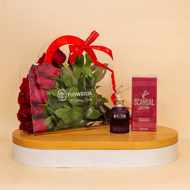 Scandal Intense Eau de Parfum & 12 Red Roses Bag