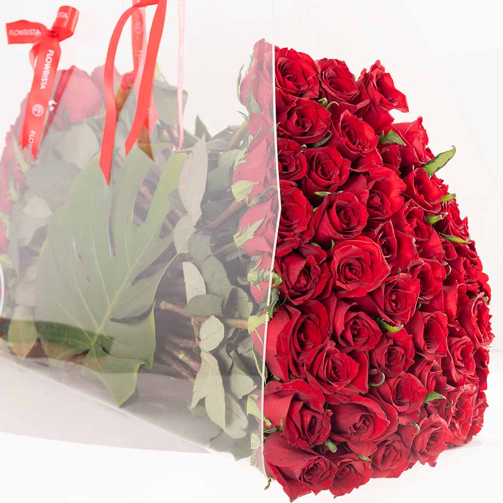 Flowrista Red Roses Acrylic Bag - 100 Stems