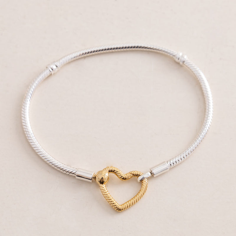 Pandora Moments Gold Plated Silver Heart Closure Snake Chain Bracelet