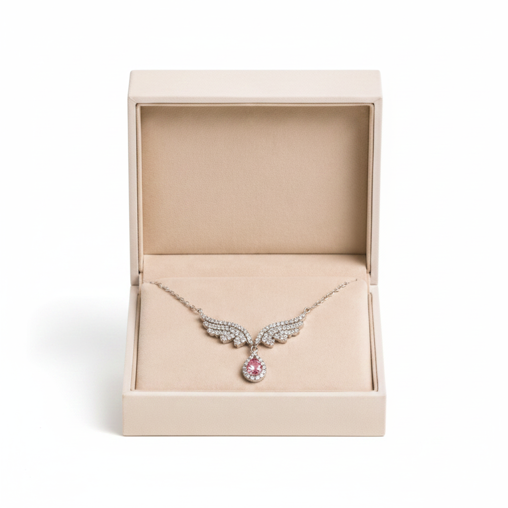 Angel Wings Necklace in Beige Box - Clean White