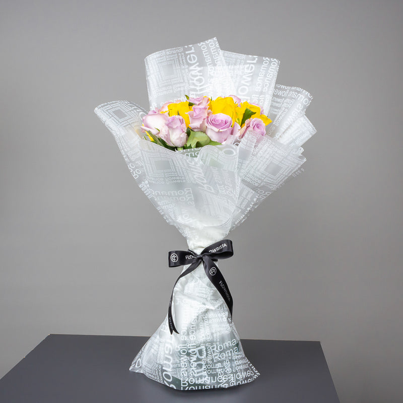 Morning Mix Bouquet - Yellow & Purple Roses