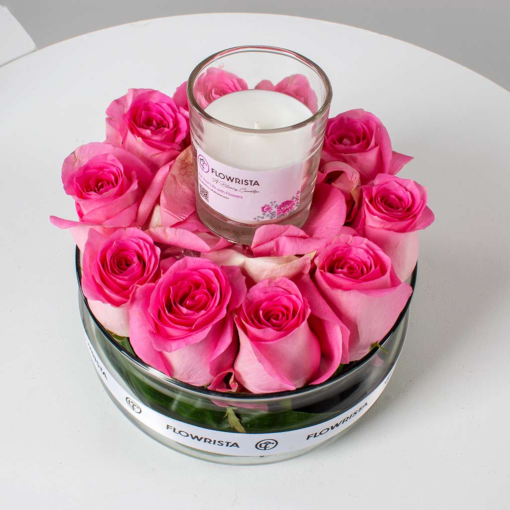 Pink Roses Vase & Zaha Home Candle