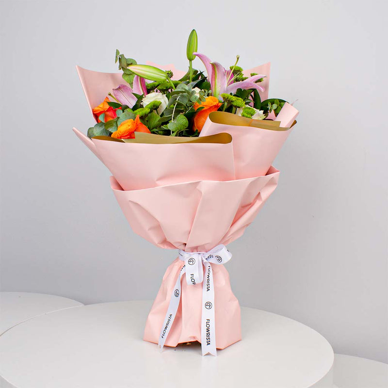 Vibrant Mixed Roses Hand Bouquet