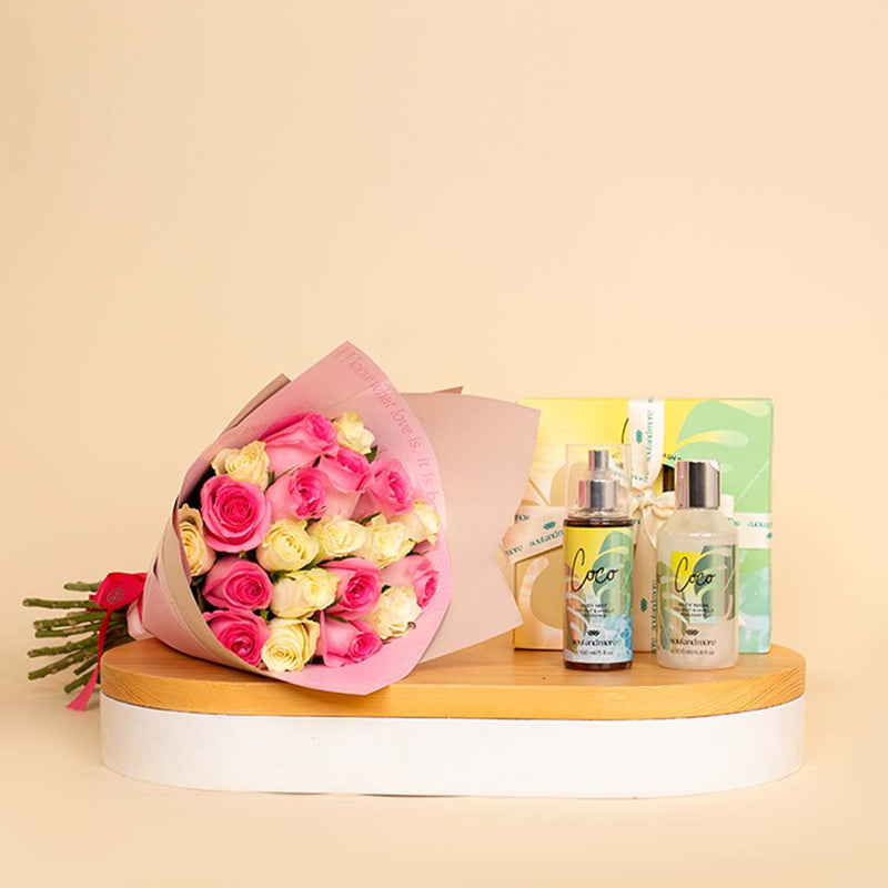 Soul & More Coco Set of 2 | Mixed Bouquet of 20 Pink&White Roses
