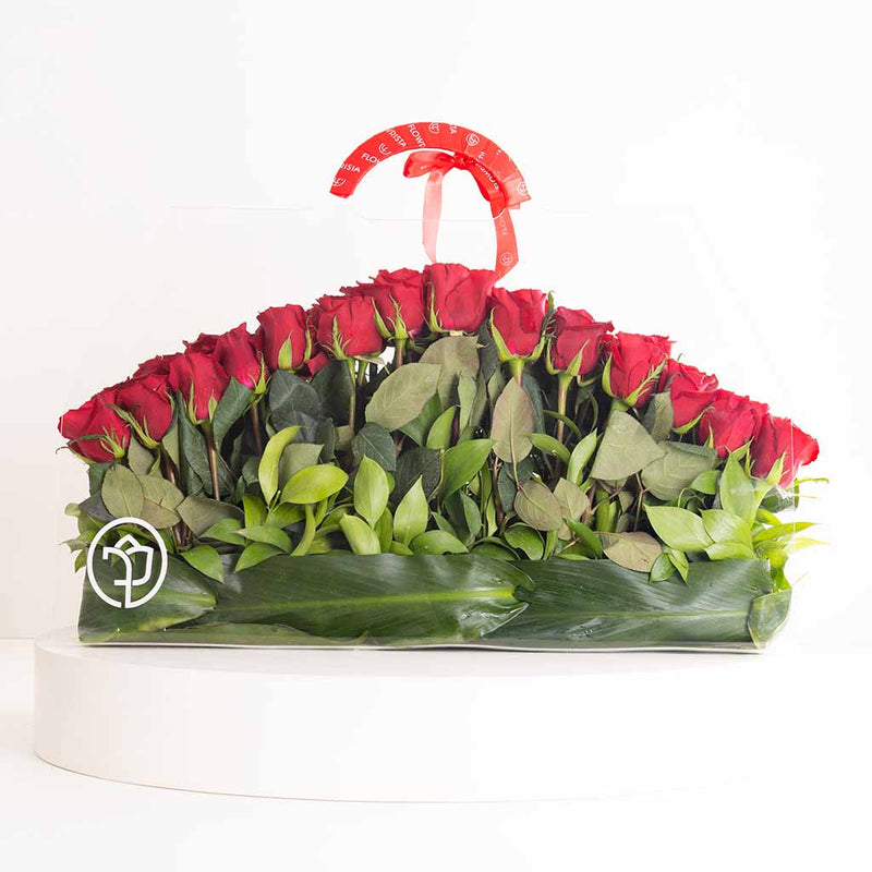 Red Roses Acrylic Bag - 70 Stems