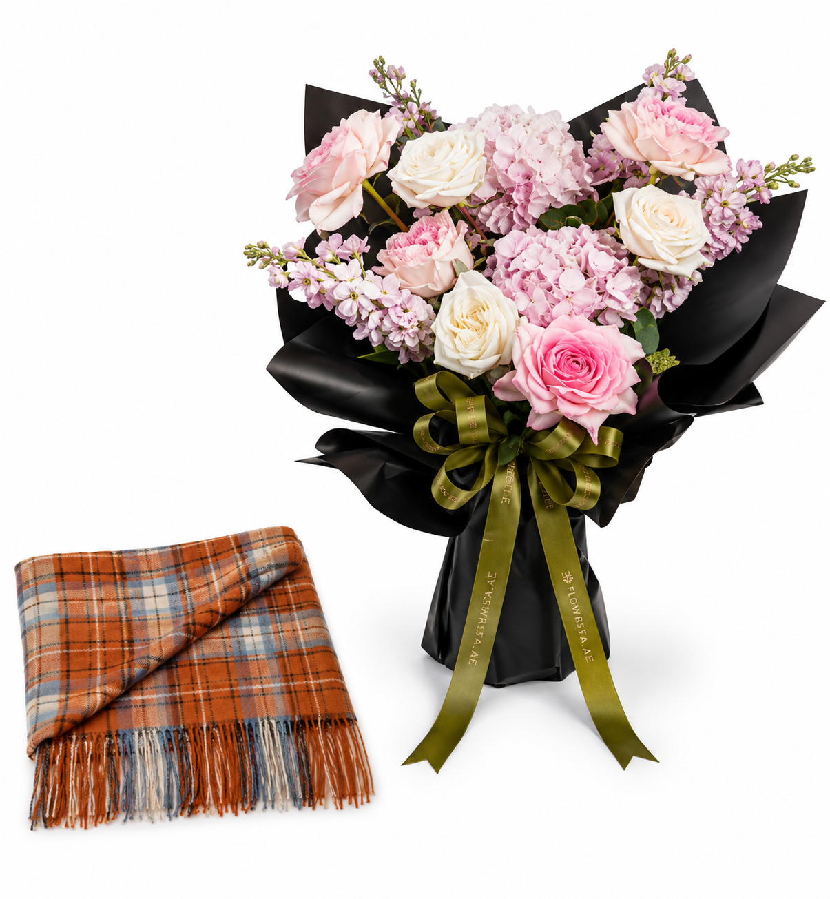 Mango Check Scarf with Fringed Ends & Flowrista Moods of Pink Bouquet