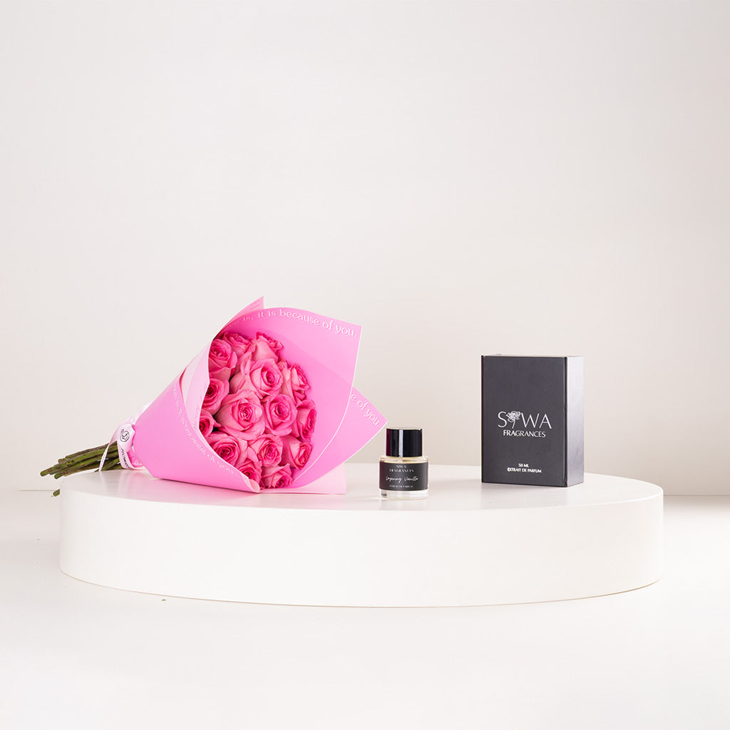 Siwa Layering Vanilla Eau de Parfum 50ml & Pink Roses Bouquet