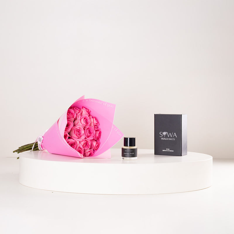 Siwa Layering Vanilla Eau de Parfum 50ml & Pink Roses Bouquet