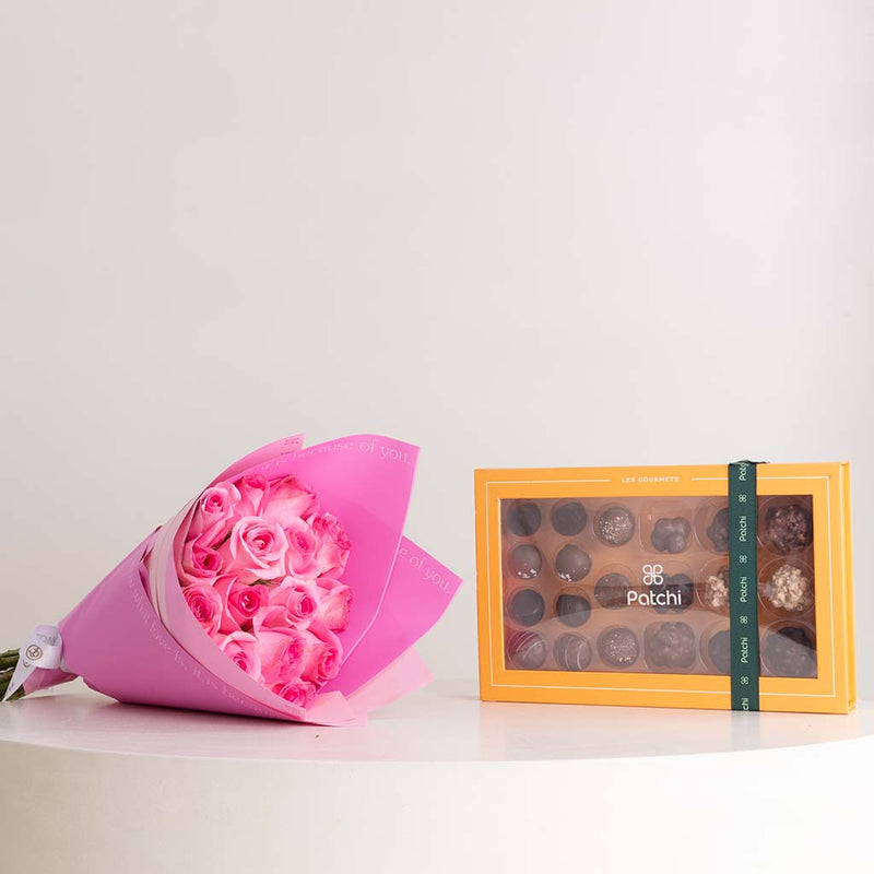 Patchi Chocolates 240g & Revival Roses Bouquet