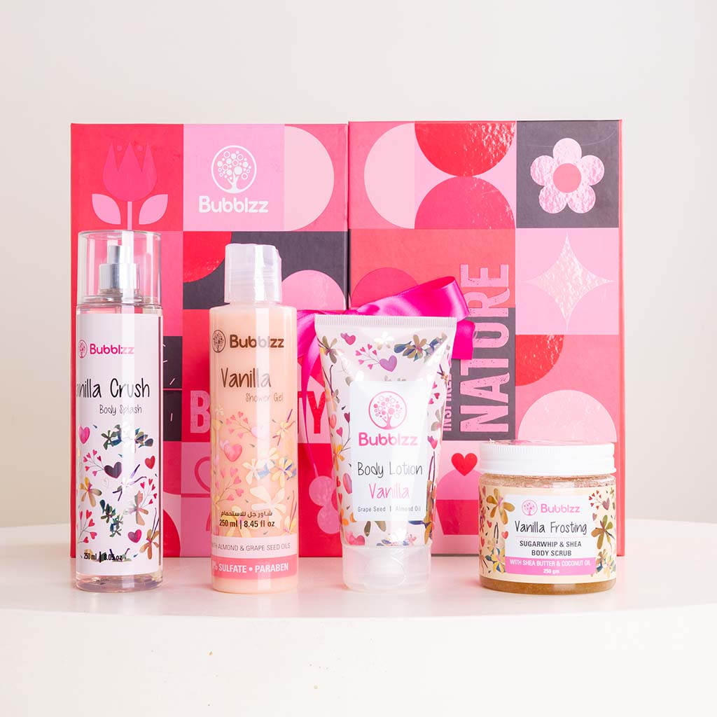 Bubblzz Vanilla Body Care Collection & White Roses Vase