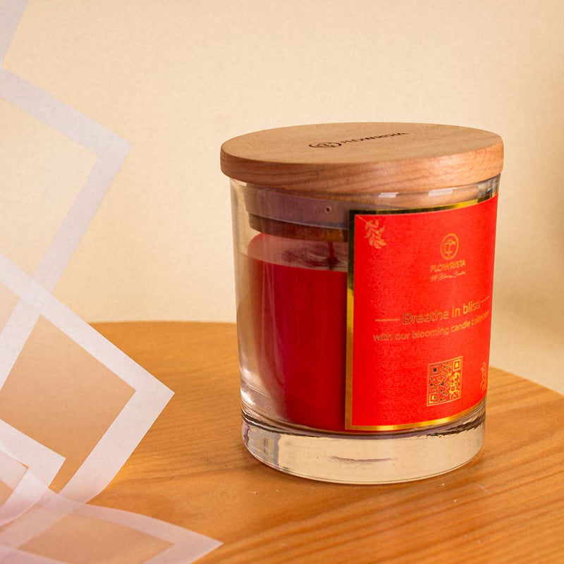 Red Jar Candle | Light Purple Flower Bouquet of 15