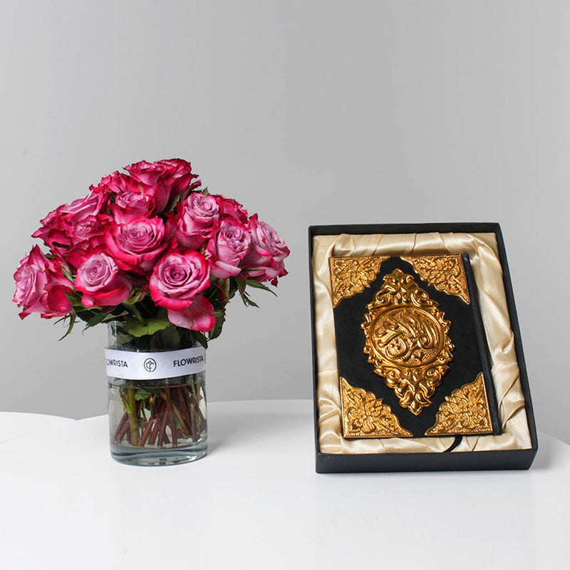 Ramadan Gift Set: Pink Roses Vase with Quran