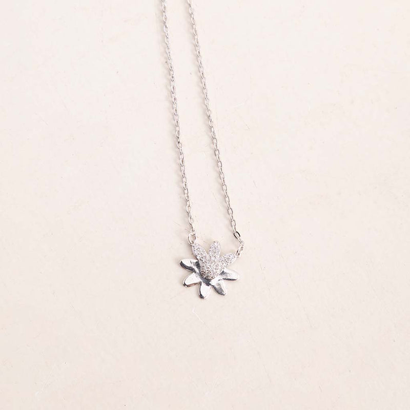 Felizmoda Sparkle Flower Pendant Silver-Tone Necklace