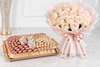 Belgian Chocolate Gift Tray with Pink Rose Bouquet