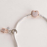 Pandora Heart Clasp Bracelet with Lock & Key Charm & Revival Roses Bouquet