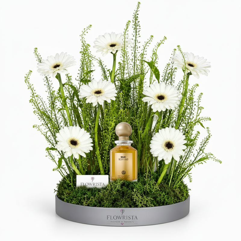 Body Oud Silk nestled low in flowers