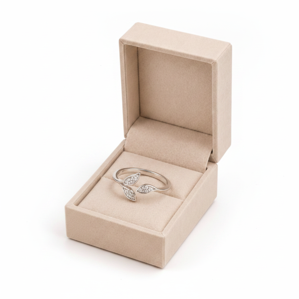 Butterfly Ring in Beige Velvet Box - Clean White