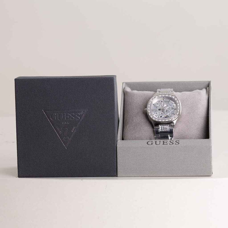 GUESS Ladies Silver Tone Square Watch