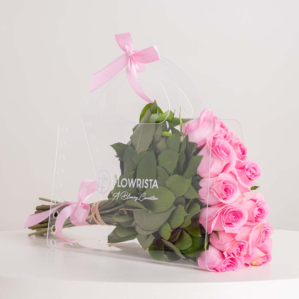 12 Pink Roses Bag and Patchi 1kg