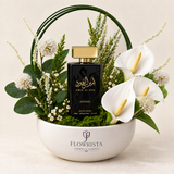 Amir Al Oud Black Intense 100ml with Artificial White Anthurium Arrangement