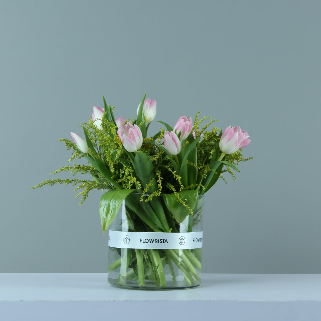 Elegant Glass Vase with Pink & White Tulips