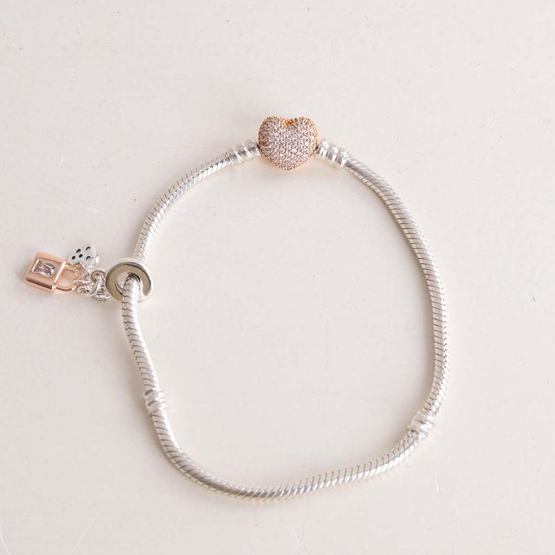 Pandora Moments Bracelet with Pavé Heart Clasp & Lock, Key & Heart Charm