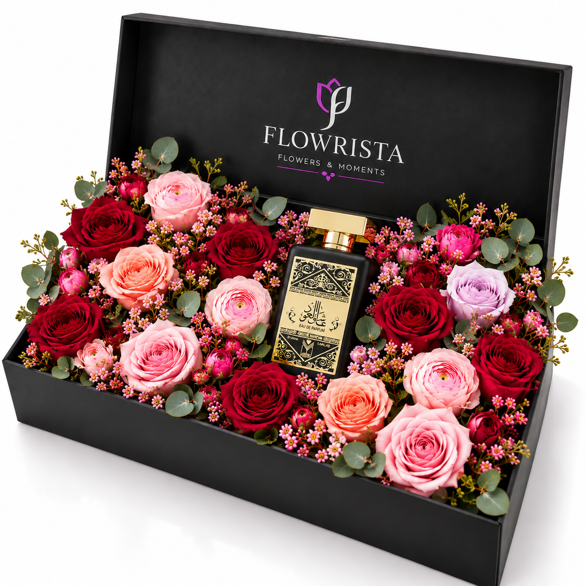 Ashek Al Oud 100ml Perfume with Fresh Mixed Flowers Gift Box