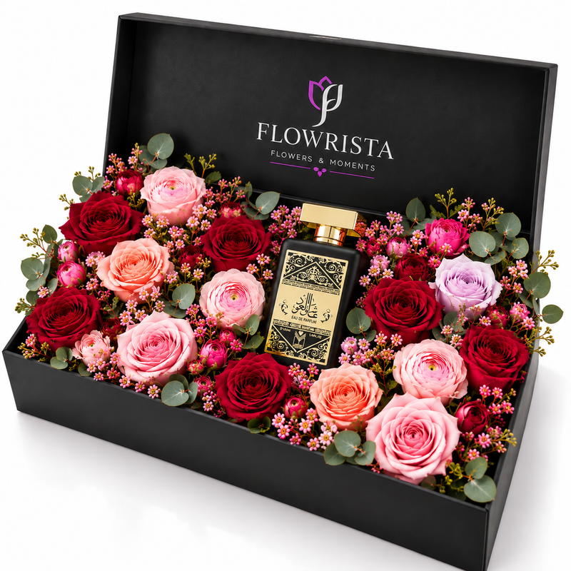 Ashek Al Oud 100ml Perfume with Fresh Mixed Flowers Gift Box