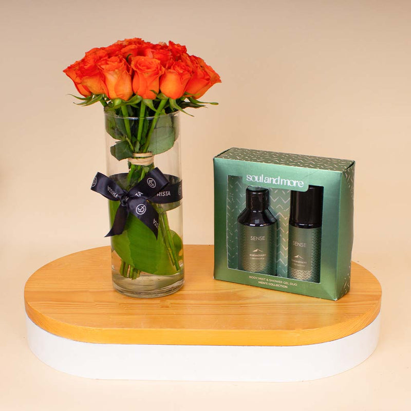 Soul & More Sense For Him & Orange Roses Vase