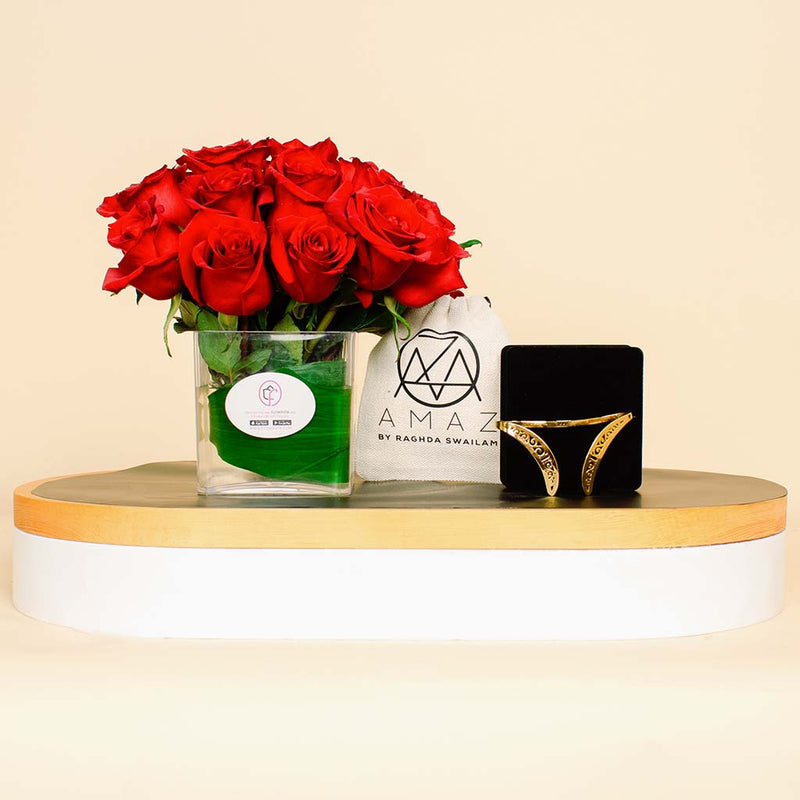 Amaz Bracelet Gladiator Band Cuff And Vase Red Roses