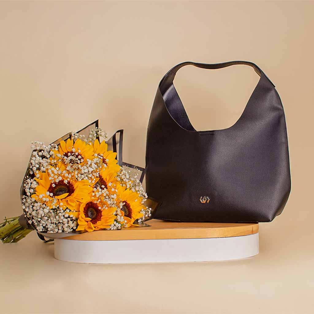 Cocan Black Tote Bag with Sunflower Bouquet