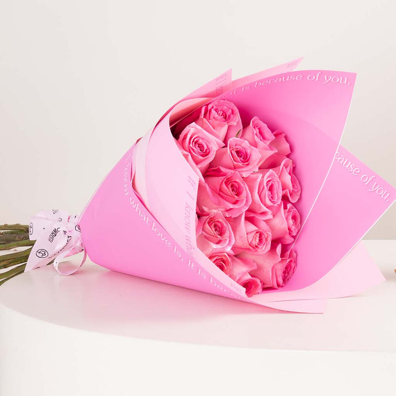 GUESS Stainless Steel Heart Caged Necklace & Pink Roses Bouquet