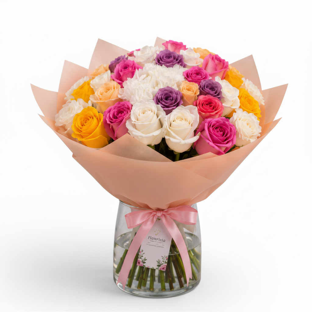 Colorful Roses Vase Only - Clean White