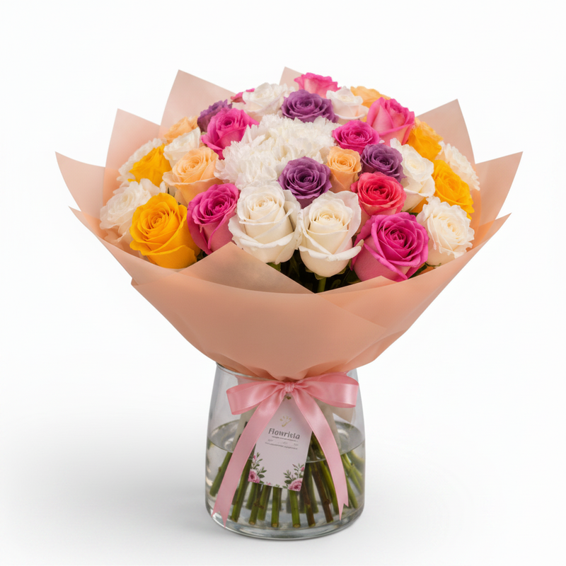 Colorful Roses Vase Only - Clean White