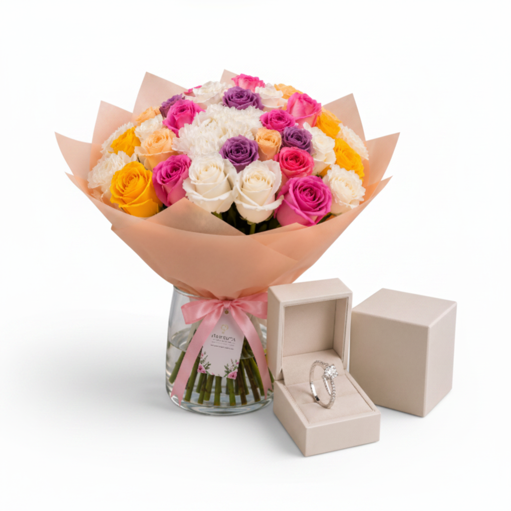 Colorful Roses Vase + Ring Box - Clean White