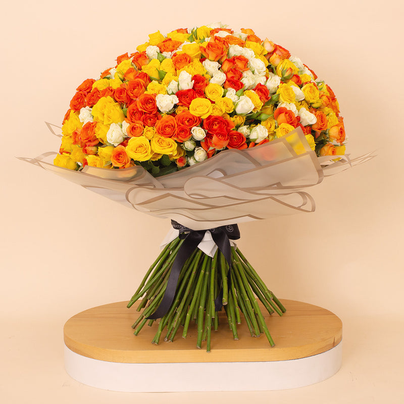 Flowrista Bouquet of 200 White, Orange & Yellow Roses