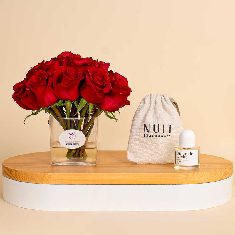 Nuit Fragrances Dulce de Leche | 20 red roses vase