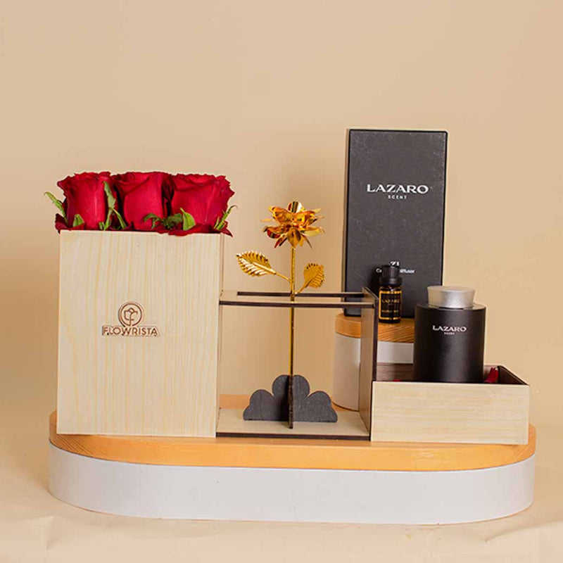 Lazaro Z1 Car Scent Diffuser Black and 9 roses and Golden Flower