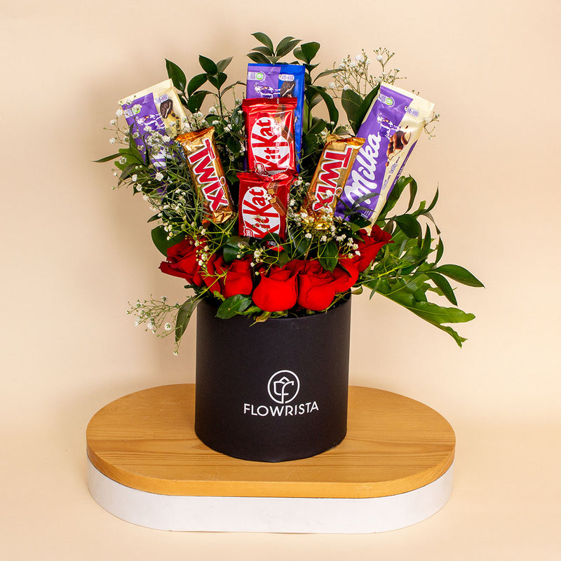 Red Roses with Chocolate Box