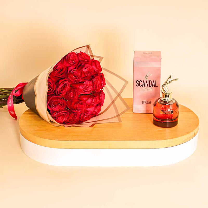 Scandal By Night with 20 Red Roses Hand Bouquet