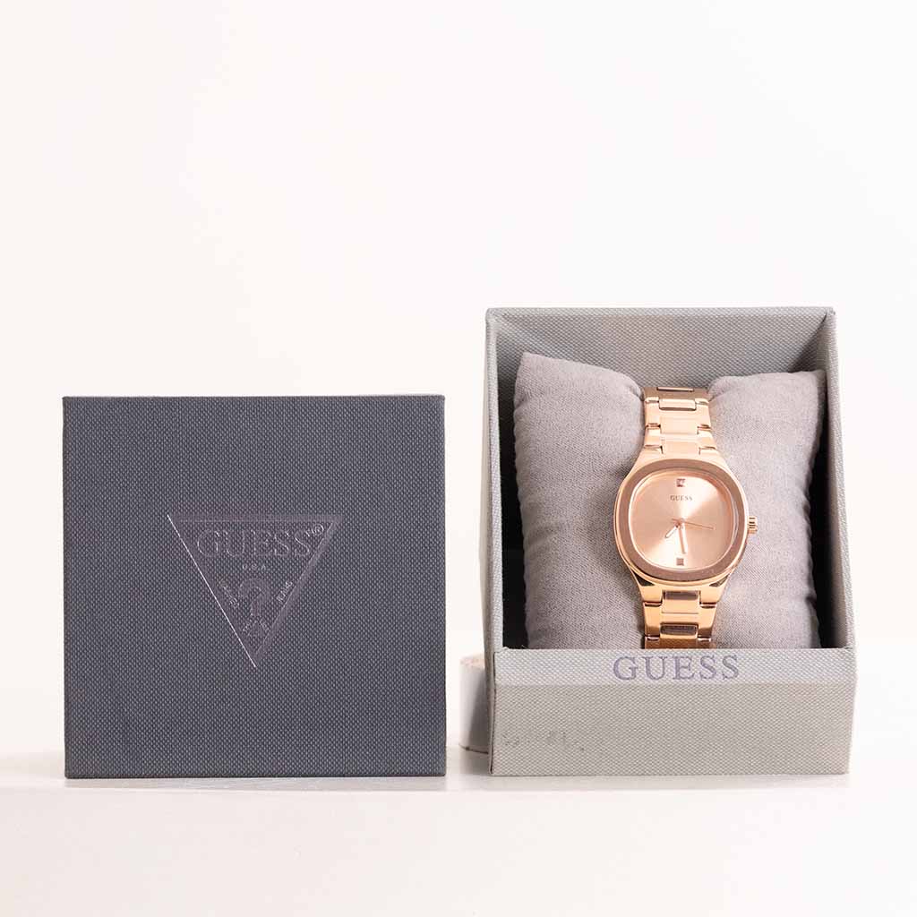 GUESS Ladies Gold Tone Analog Watch & Red Roses Bouquet