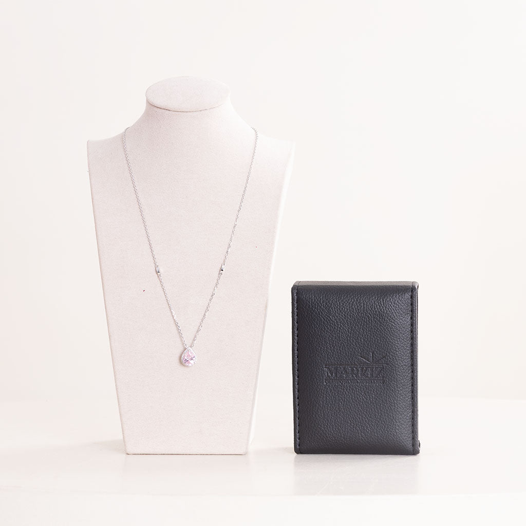 Markiz Silver Platinum-Plated Pink Zircon Necklace & Baby Roses & Gypsophila Bouquet