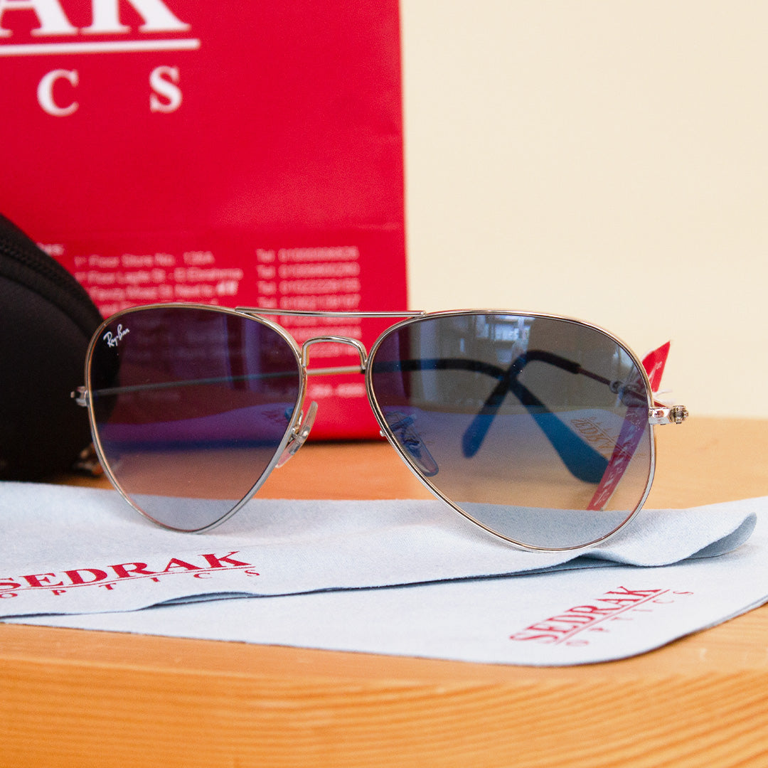 Ray-Ban Sunglass with Silver Frame & Gradient Blue Lenses
