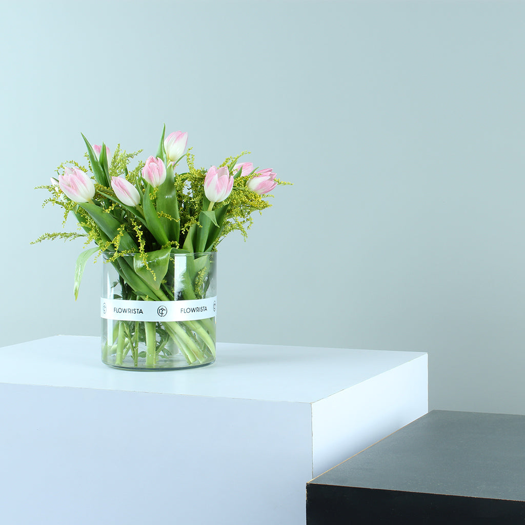 Elegant Glass Vase with Pink & White Tulips